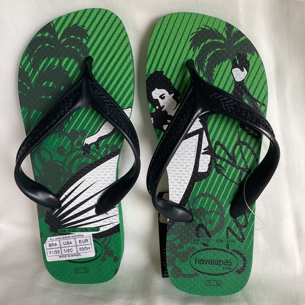 NWT Original Havaianas Dark Green Surf Print Kids US 1/2C EUR 33/34 - Picture 2 of 7